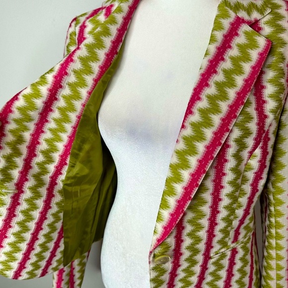 EUC [Lafayette 148] New York Green/Pink Buttoned Blazer Jacket Women’s Size 8 - Picture 4 of 14